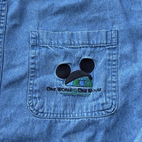 Disney Originals Embroidered One World One Mouse Denim Button Down Shirt Large - Picture 3 of 7